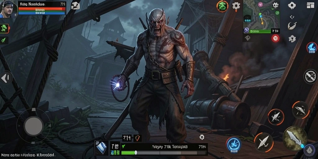 Screenshot gameplay 71H menampilkan suasana mencekam dengan karakter yang terjebak dalam situasi menyeramkan.