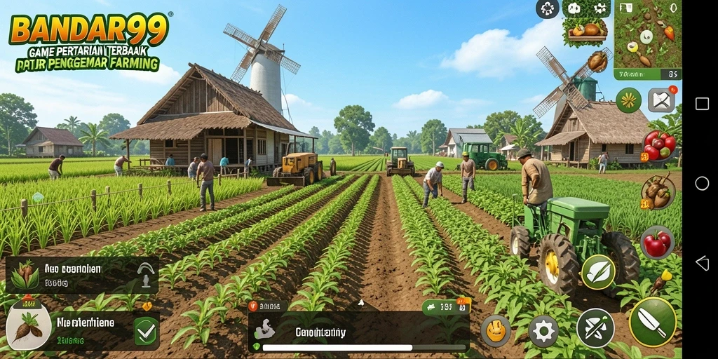 Tangkapan layar game BANDAR99 menampilkan aktivitas bertani yang seru dan interaksi antar pemain.