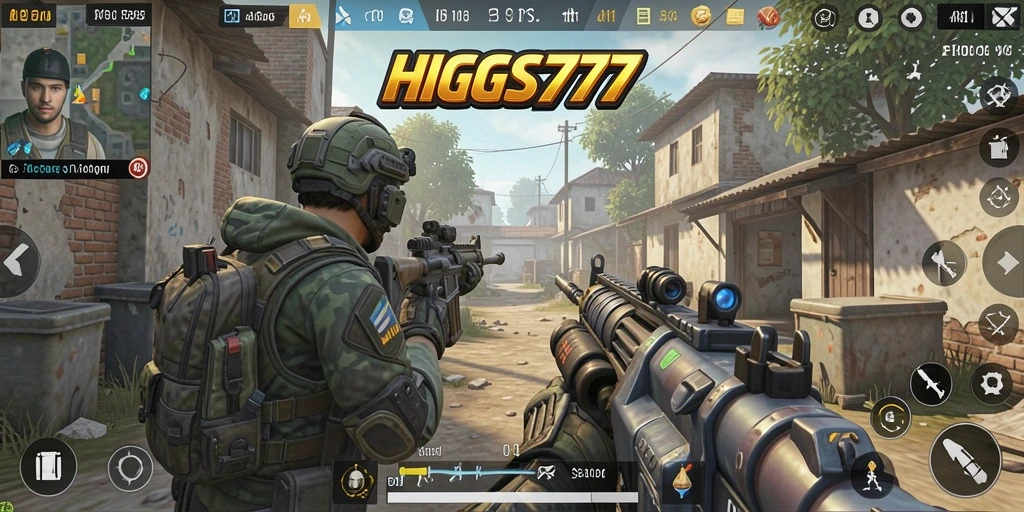 Gameplay menegangkan HIGGS777 saat bertempur di arena FPS.