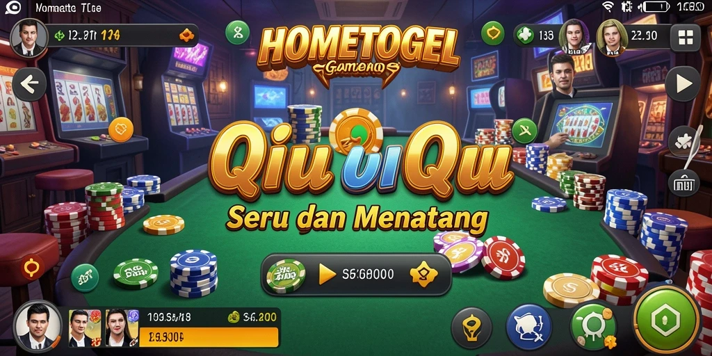 Screenshot HOMETOGEL menunjukkan gameplay QiuQiu yang seru.