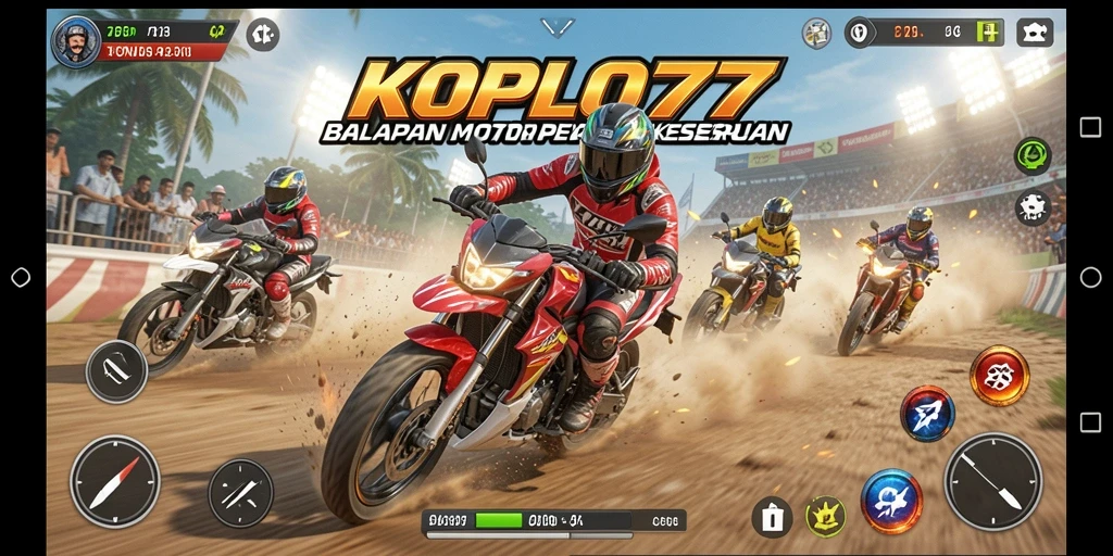 Tampilan gameplay KOPLO77 menampilkan aksi balapan motor yang mendebarkan.