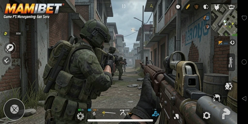 Tampilan gameplay seru dalam MAMIBET dengan aksi tembak-menembak mendebarkan.