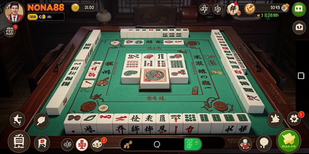 Tampilan gameplay NONA88 dengan ubin Mahjong yang berwarna-warni.