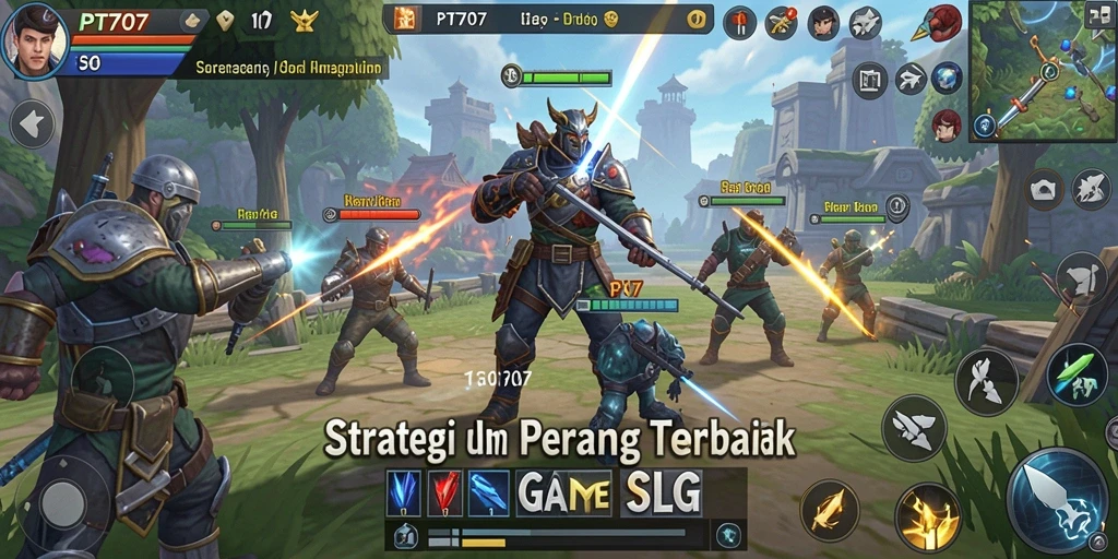 Tampilan utama PT707 menampilkan pertempuran epik dalam format strategi SLG.