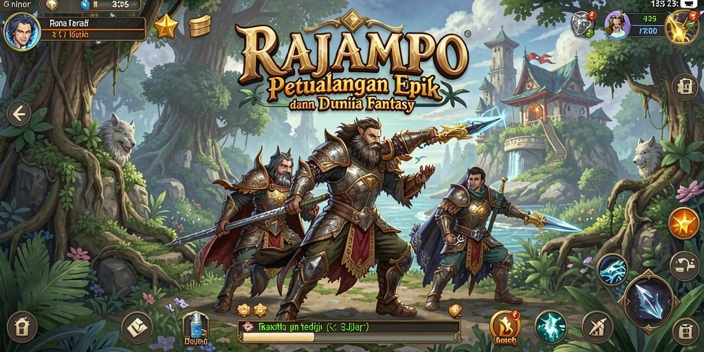 Tampilan gameplay RAJAMPO yang menegangkan dan menantang di dunia fantasi.