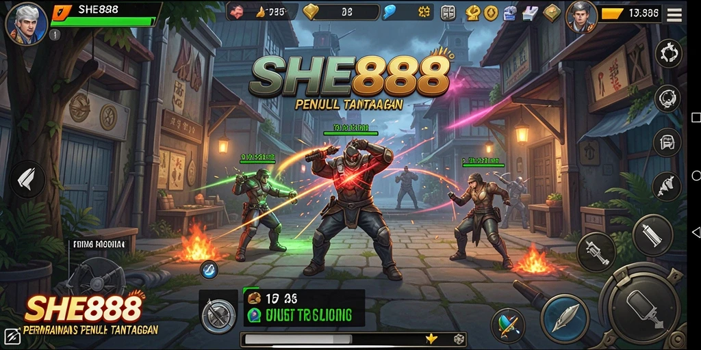 Tampilan antarmuka gameplay SHE888 yang menegangkan dan dinamis.