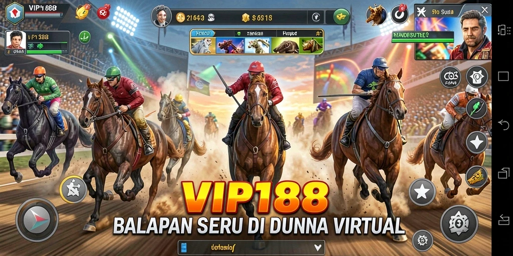Screenshot menunjukkan momen balapan mendebarkan di VIP188.