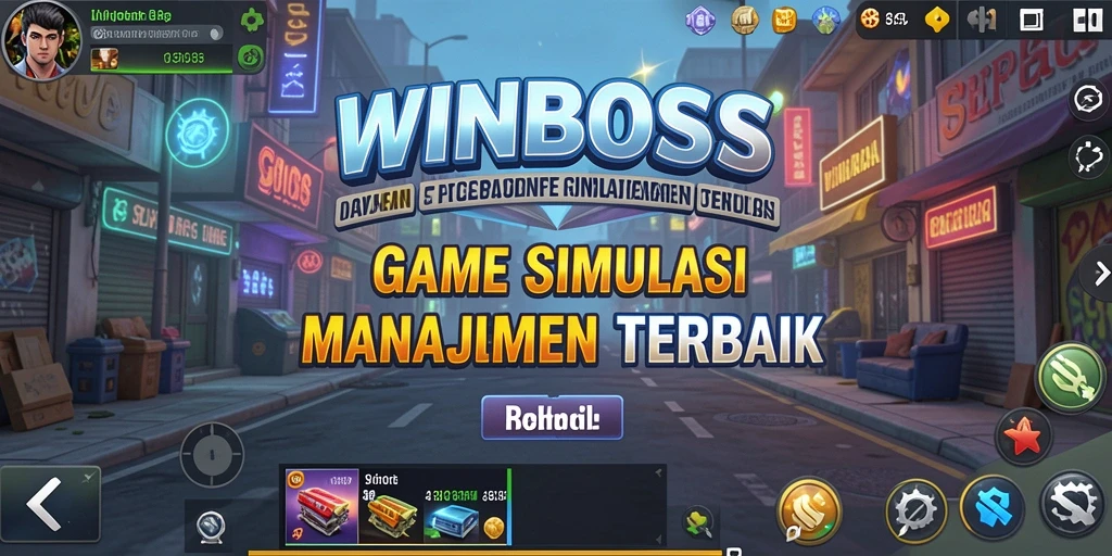 Tampilan gameplay <strong>WINBOSS</strong> yang menarik dengan elemen simulasi manajemen.